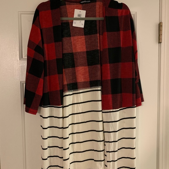 Heimish USA Sweaters | Nwt Heimish Usa Buffalo Plaid And Stripe Cardigan | Poshmark